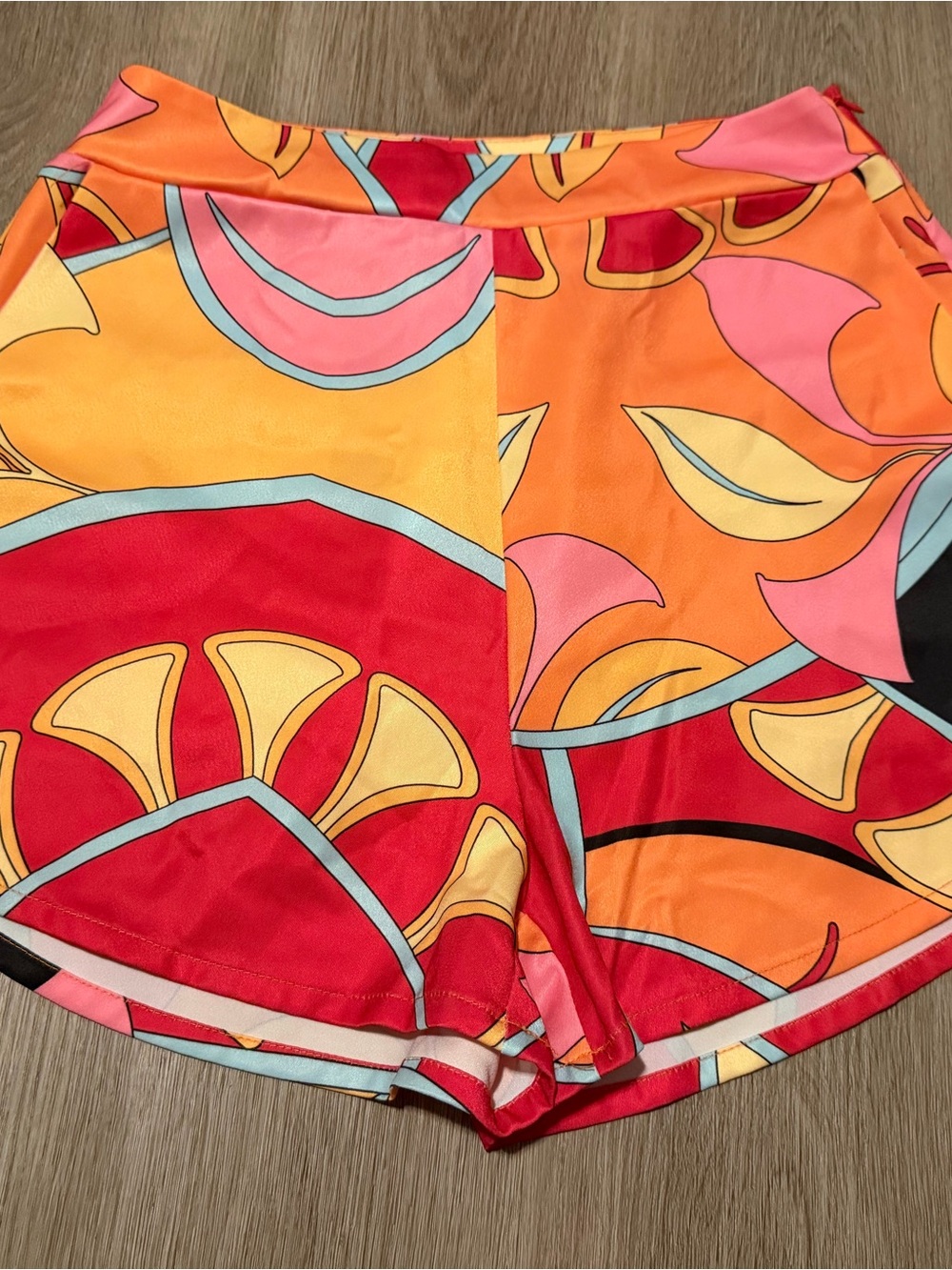 Sunday Bright Citrus-Print Athletic Shorts in Red, Orange & Pink